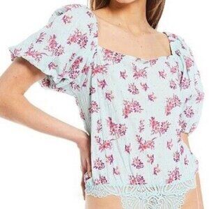 NWOT Intimately by Free People Floral Puff Sleeve Bodysuit Top